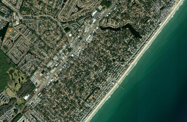 Aerial view of Surfside Beach town